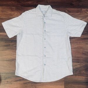 Tasso Elba Checkered Short Sleeve Button Down - Large